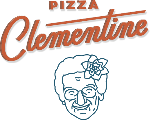 pizza clementine second row logo with face iwdff branding